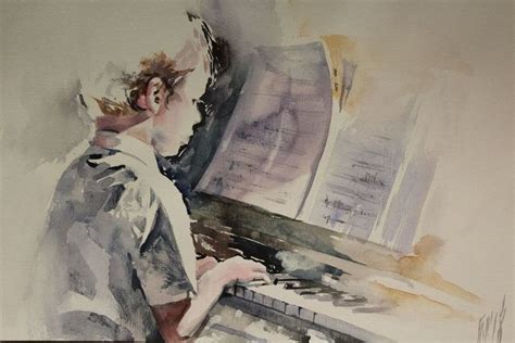 At The Piano Watercolour By Boyana Petkova Music Painting
