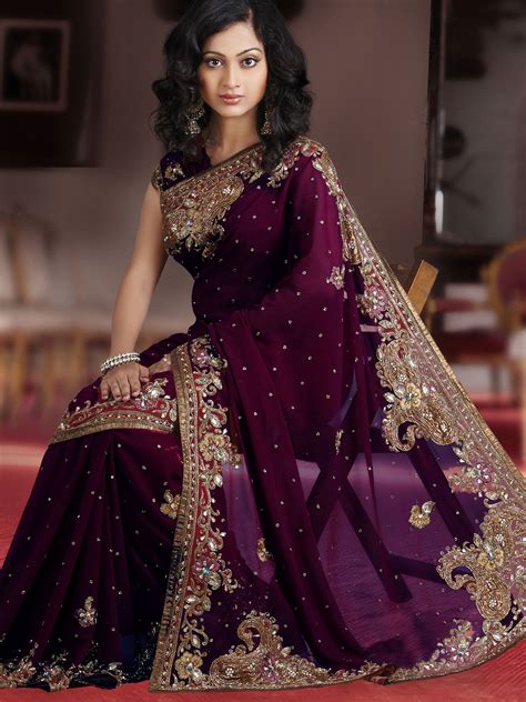 Wine Faux Georgette Saree With Blouse Online Shopping Slssk4800 Indian Outfits Party Wear