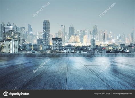 Concrete Rooftop Beautiful Night City View Wallpaper Stock Photo By