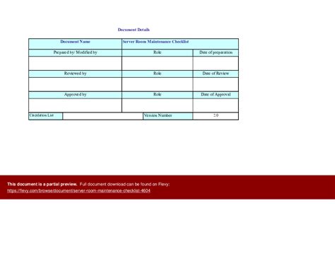 Excel Template Server Room Maintenance Checklist Excel Template Xls