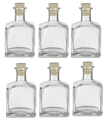 6 Pcs Clear Square Glass Bottle With Cork 70 Oz 210ml Etsy