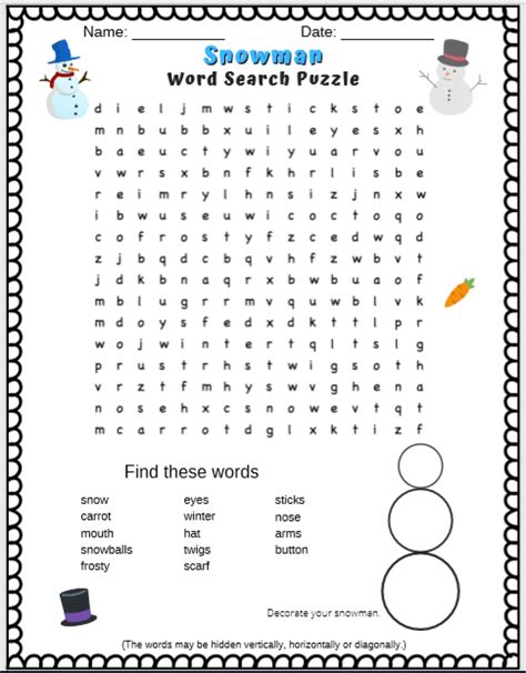 Snowman Word Search Puzzle For Kids Free Printable Pdf Kids Word