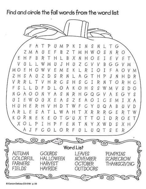 Fall Word Search Puzzles Coloring Pages