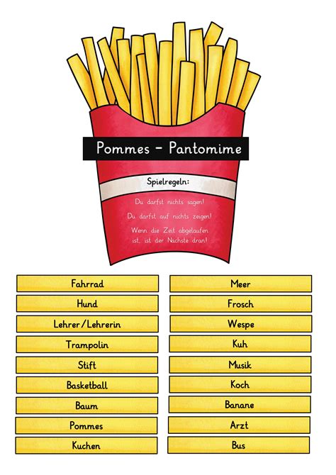 Dies ist eine liste mit begriffen für das spiel pantomime. Pommes - Pantomime (über 100 spannende Begriffe ...