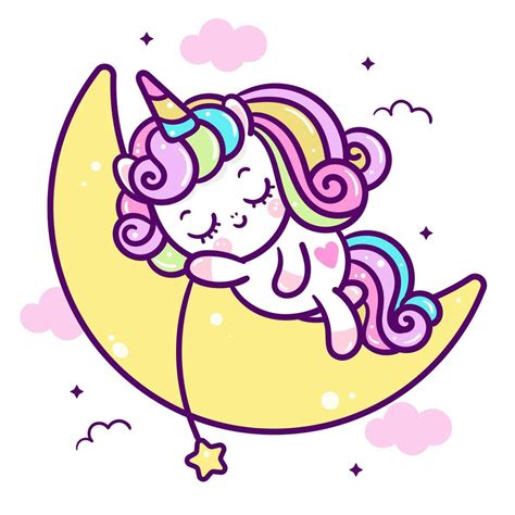 Cute Pony On Moon Unicorn Cartoon In Pastel Color 691352 Vector Art At
