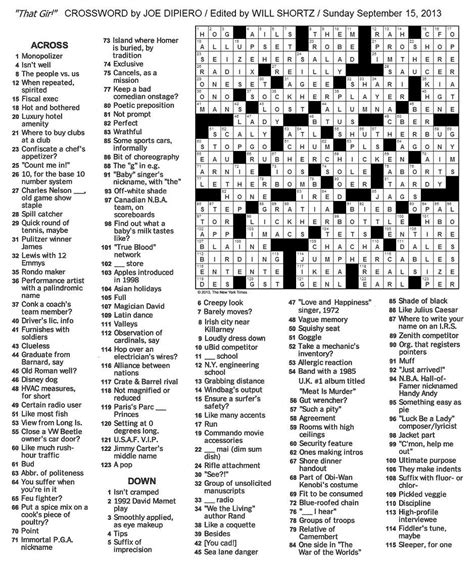 new york times sunday crossword printable