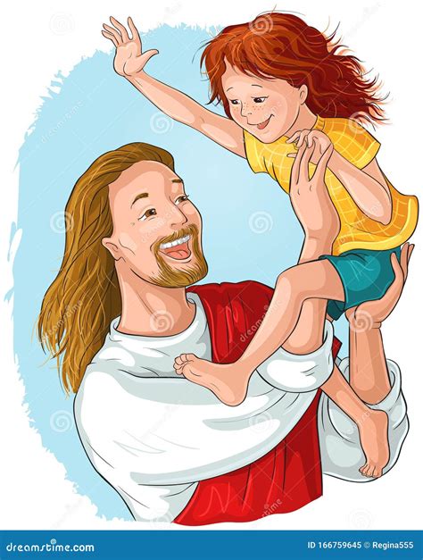 Jesus Reading The Bible With Children Vector Cartoon Christian
