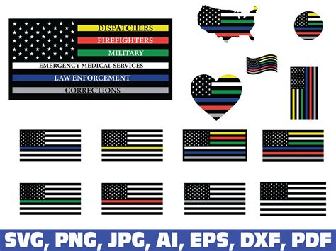 American Flag First Responders Thin Line Svg First Responder Etsy Uk