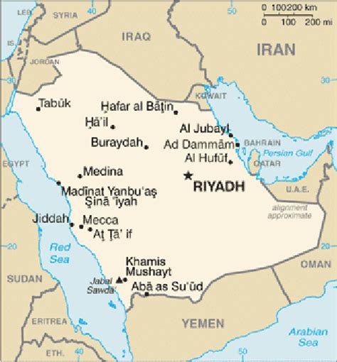 Map Of Saudi Arabia Showing The Total Area Major Cities And The