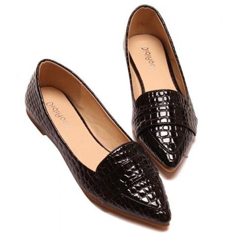 Stylish Patent Leather And Crocodile Print Design Womens Flat Shoes