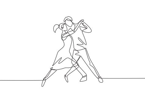 Continuous One Line Drawing People Dancing Salsa Couples Man And
