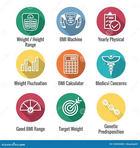 BMI - Body Mass Index Icon Set with BMI Machine, Weight Scale, E Stock