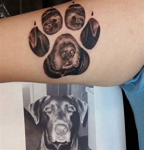 Dog Paw Print Tattoo Black And White Photo Realistic Portrait Emotional