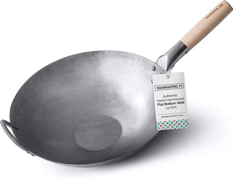 Flat Bottom Carbon Steel Wok Pan Authentic Hand Hammered Woks And