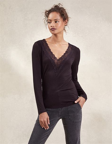 Deep V Neck Long Sleeve Lace Top Clothing Sale The White Company Uk