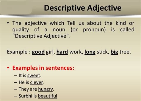 This animation teaches the learner to define and identify adjectives and adjectives of quality in given sentences.this is a product of mexus education pvt. Descriptive adjectives/qualitative adjectives/ Adjective ...
