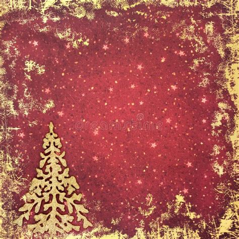 Christmas Tree Glitter Decoration On Grunge Red Gold Background Stock