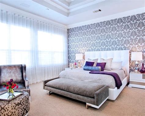 Painted green of the walls, dark wood accent furniture pieces and the natural linen fabric combine to give this bedroom design a. Master Bedroom Wallpaper Home Design Ideas, Pictures ...