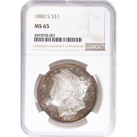 Certified Morgan Silver Dollar 1880 S Ms65 Ngc Toning 8 001 Golden