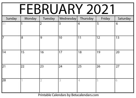 Printable February 2021 Calendar Apache Openoffice Templates