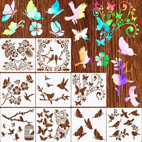 Buy Whqxfdz 9 Pieces Butterfly Stencils Bird Flower Stencil Flying Bird