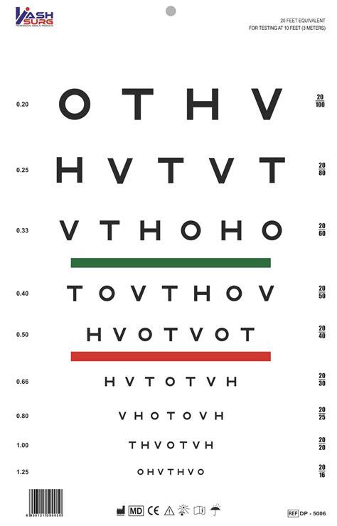 Hotv Chart With Red Green Bar Visual Acuity Test 3m 10ft