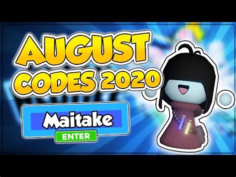 If you're looking for codes you can use to redeem cool stuff. All "New  Maitake  Update Working Codes 2020 in Roblox ...