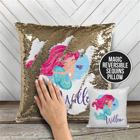 Girl Mermaid Pillow Sequin Mermaid Personalized Pillow Pillowcase