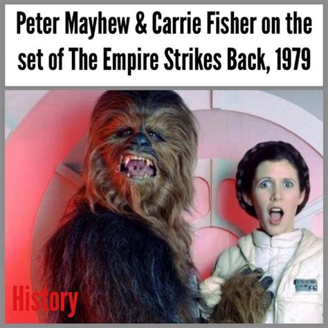Peter Mayhew And Carrie Fisher On The Set Of The Empire Strikes Back