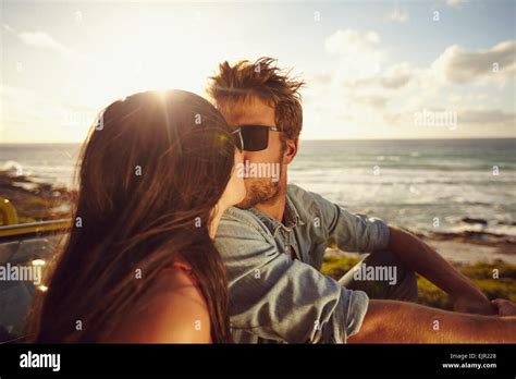 Affectionate Young Couple Kissing Loving Young Couple With Sea Shore