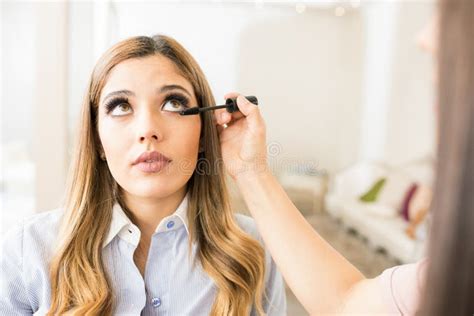 Woman Getting Her Makeup Done Stock Image Image Of Women Studio