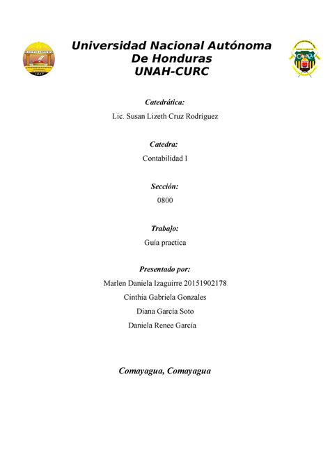 Guia Contabilidad Universidad Nacional Autónoma De Honduras UNAH CURC Catedrática Lic Susan
