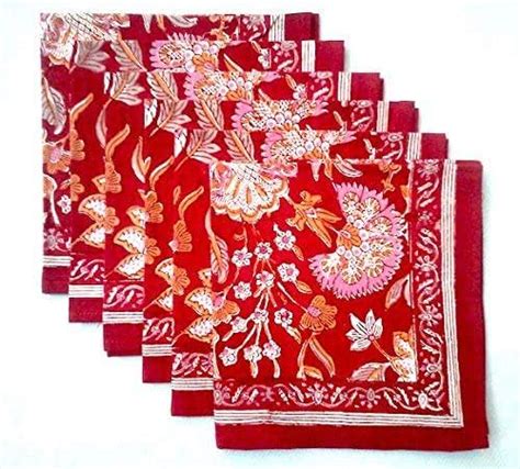 set of 6 large red anatolia chinoiserie floral anokhi hand block print indian cotton