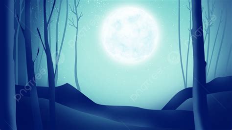 Background Latar Belakang Kartun Malam Pohon Di Bawah Bulan Malam