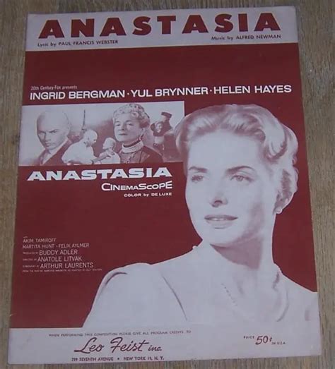 Anastasia Ingrid Bergman Yul Brynner Helen Hayes Movie Sheet Music