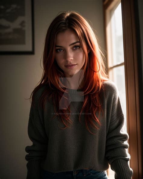 adorable redheaded girl in sweater and jeans by allureandfire on deviantart
