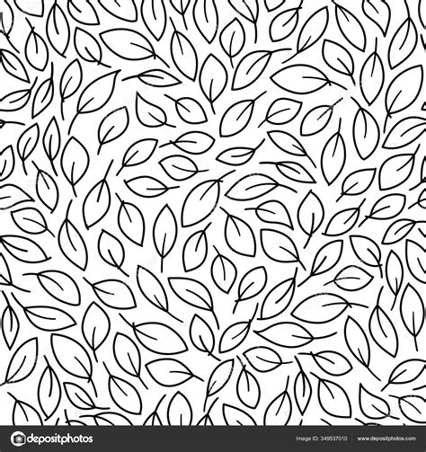 Beautiful Leaves Seamless Pattern Black On White Background Leaf