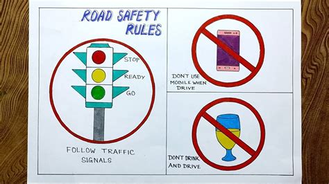 Road Safety Drawing Easy Way To Draw Road Safety Rules Traffic Signals