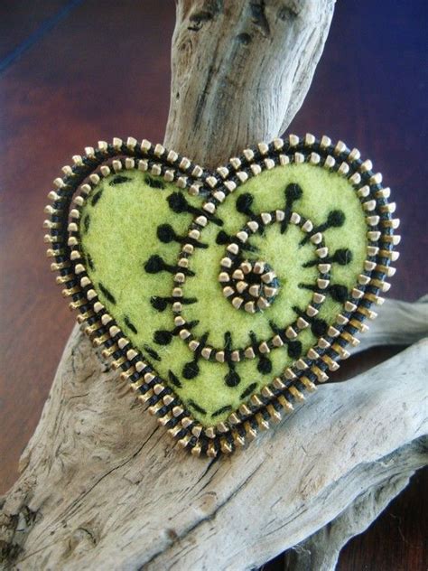 Lime Green Felt And Zipper Heart Brooch By Woollyfabulous On Etsy