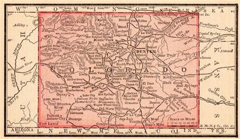 1888 Antique Colorado Map Miniature Vintage Map Of Colorado State Map