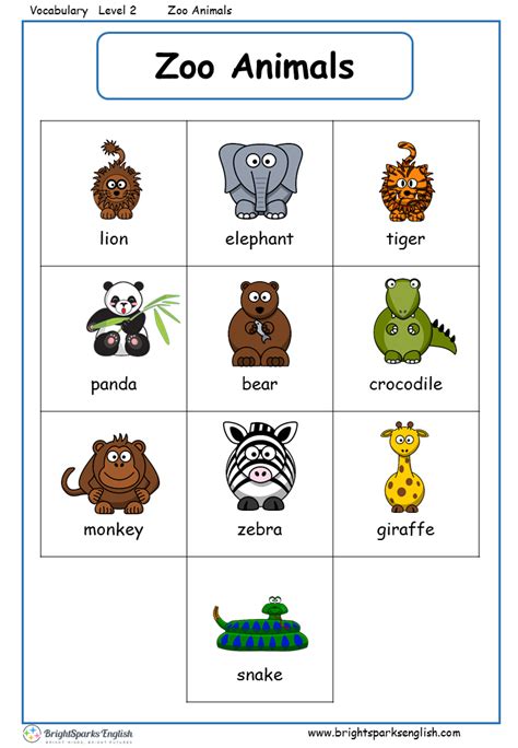 Zoo Animals English Vocabulary Worksheet English Treasure Trove
