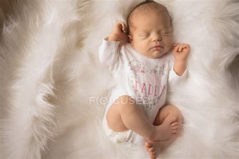 Newborn Baby Sleeping On Fluffy Blanket At Home — Cute Real Life