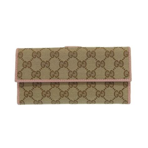 Gucci Gucci Gg Canvas Leather Bifold Long Wallet 231841 Beige Pink