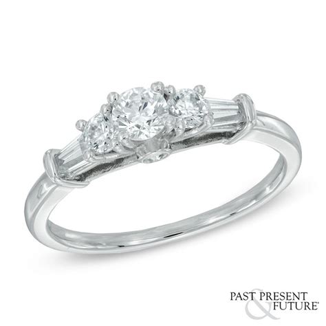 34 Ct Tw Diamond Past Present Future Engagement Ring In 14k White