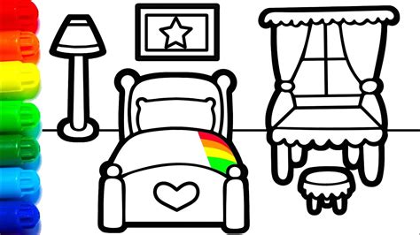 How To Draw Bedroom For Coloring And Painting Rainbow Bedroom