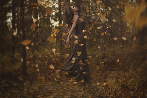 Wallpaper Sunlight Forest Fall Leaves Women Outdoors Depth Of