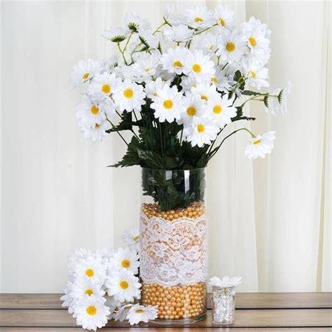 White flowers in vase artificial. 4 Pack 88 Pcs White Artificial Silk Daisy Flowers (With ...