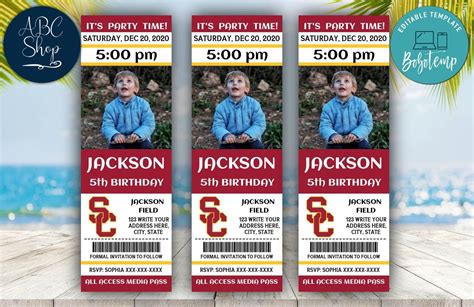 Printable USC Trojans Birthday Ticket Invitations DIY | Bobotemp