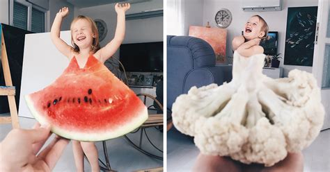 Mom “dresses” Her Daughter In Food And Flowers Using Forced Perspective
