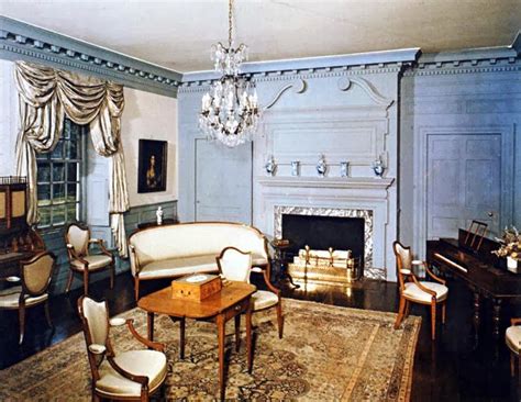 1760 house with an old barn as a kitchen addition. A photograph of a sitting room at the Schuyler Mansion